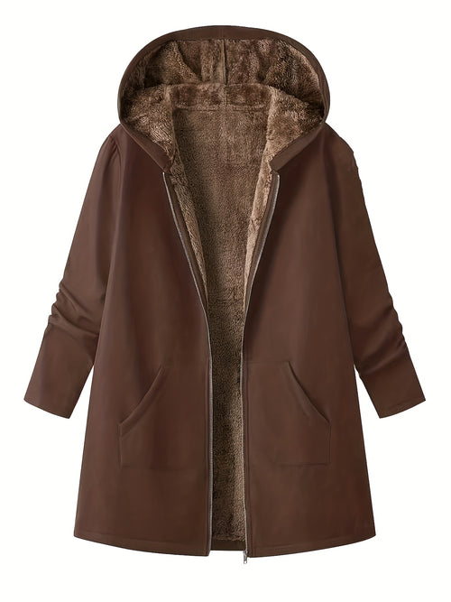 Bodil | Longline Hooded Fleece-Lined Open-Front Coat for Women
