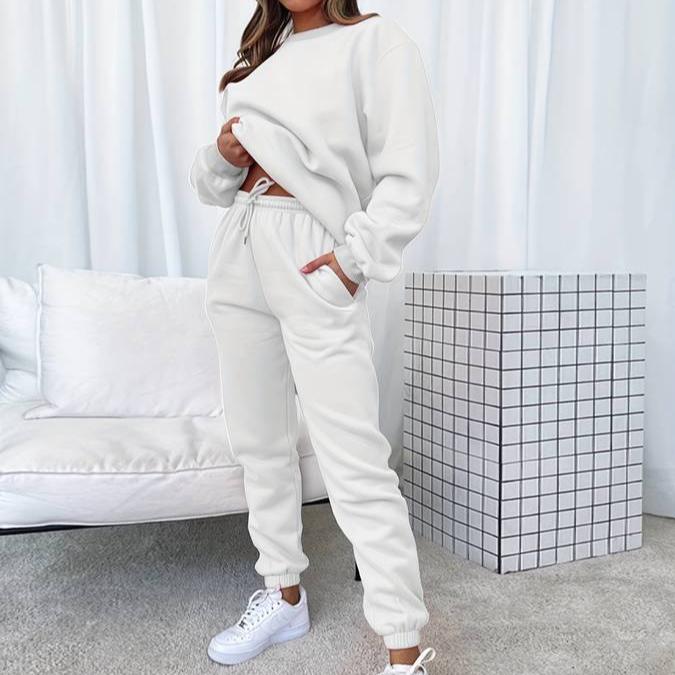 Indianna | Ribbed Crew Neck Sweat Set with Drawstring Joggers