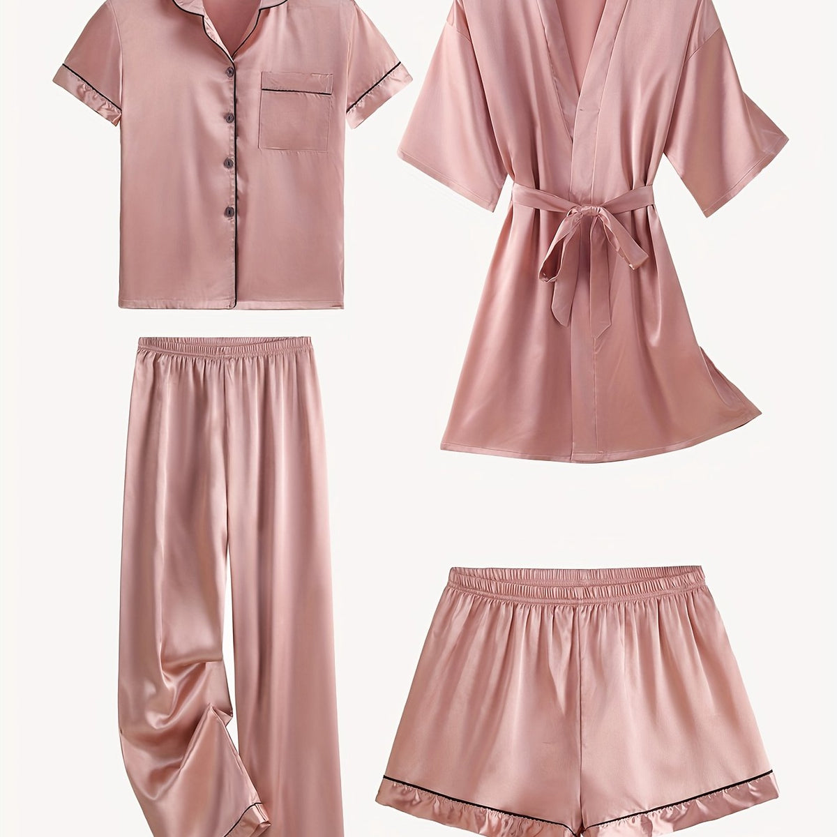 Erin | 4-Piece Satin Pajamas Set with Robe for Women
