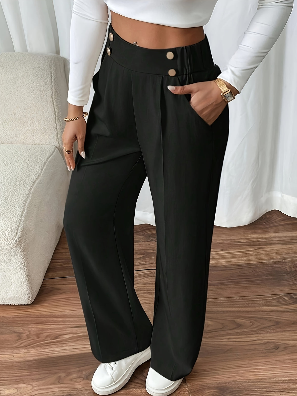 Vienne | Button-Front Wide Leg Trousers for Women