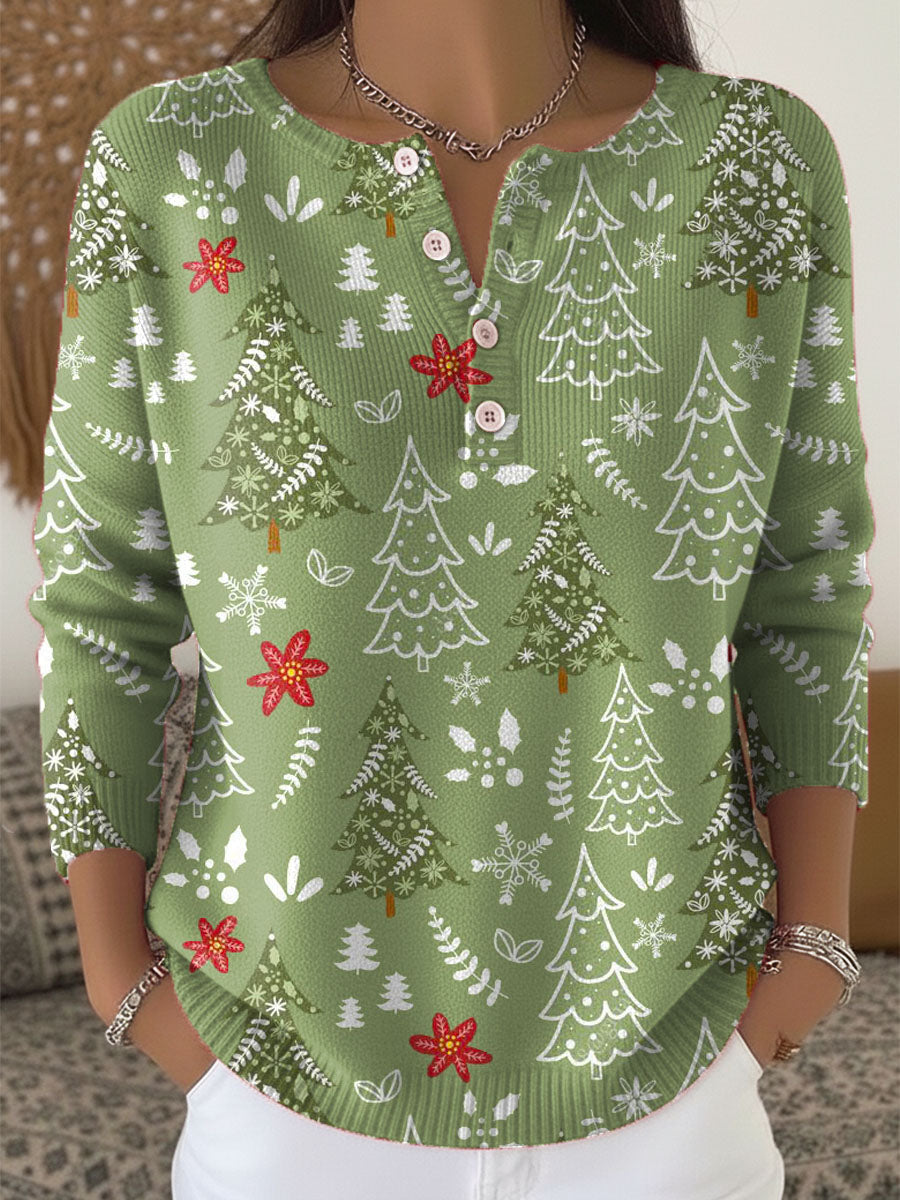 Naima | Christmas Sweater with Floral Print Button Collar