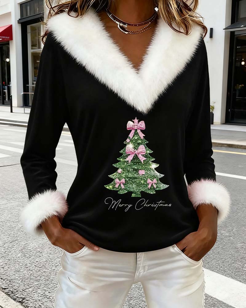 Margit | V-Neck Christmas Sweater with Faux Fur Trim for Women