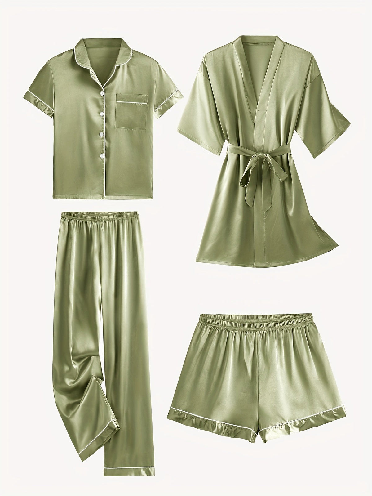 Erin | 4-Piece Satin Pajamas Set with Robe for Women