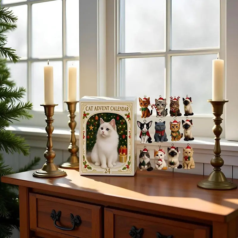 ACRYLIC CAT ORNAMENT ADVENT CALENDAR – 24 HANGING CAT CHARMS