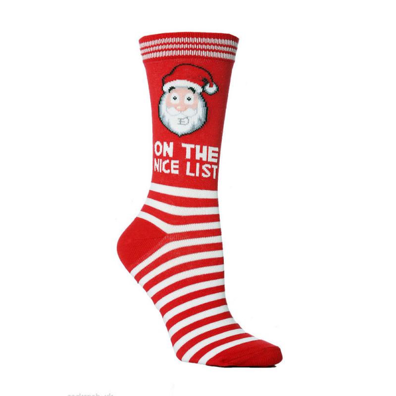 Ada | Striped Cuff Christmas Sock with Reindeer Print for Women