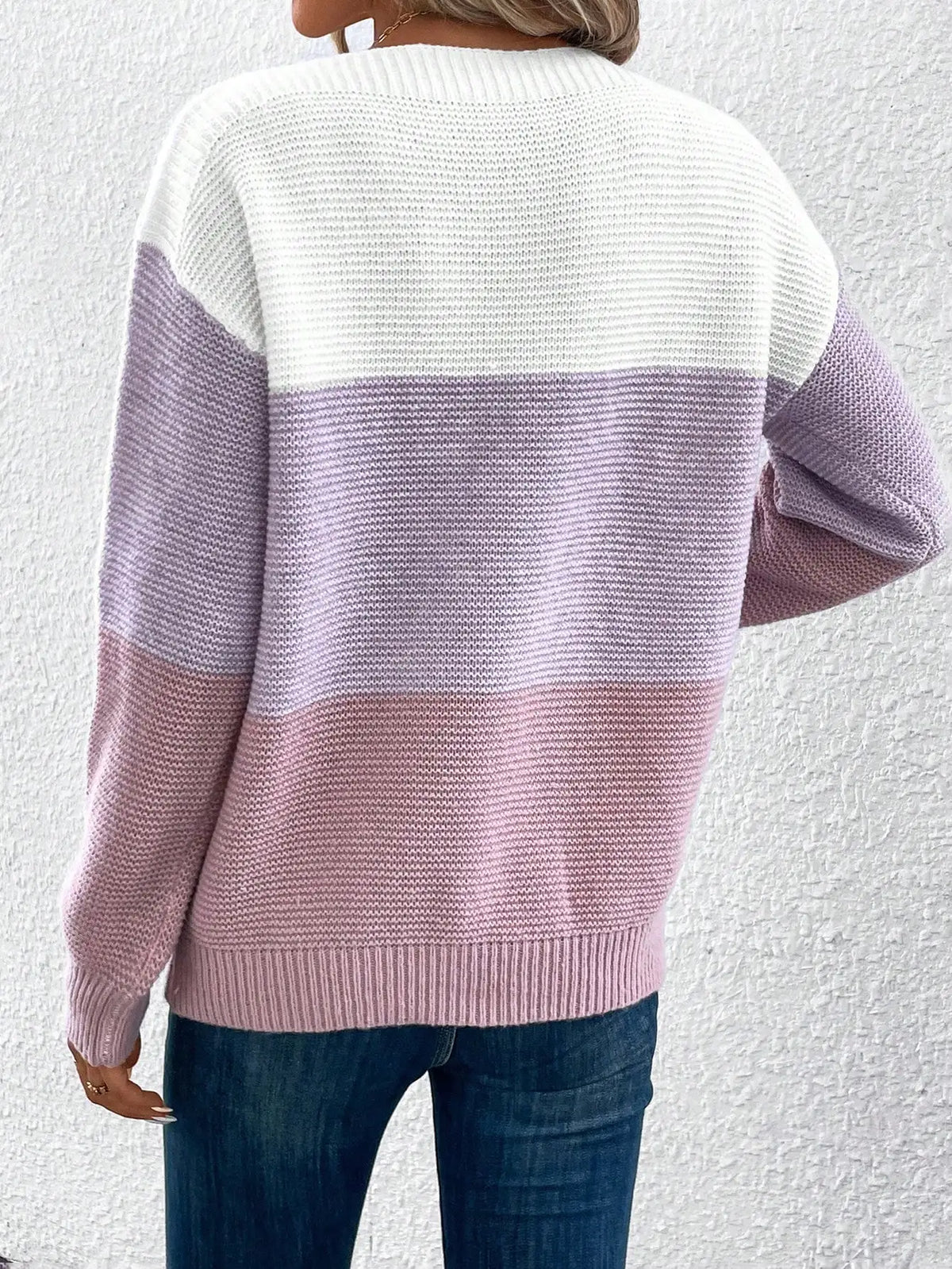 Evelien | Colorblock Ribbed Cable Knit Sweater for Women