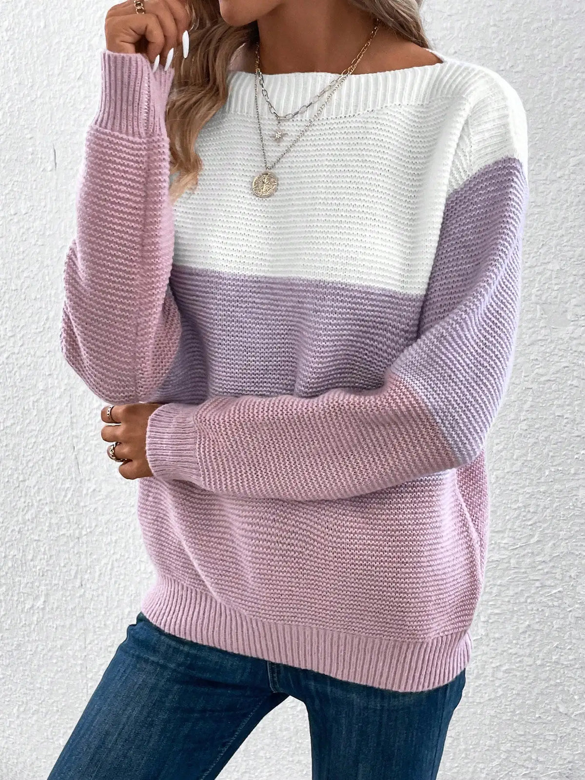 Evelien | Colorblock Ribbed Cable Knit Sweater for Women