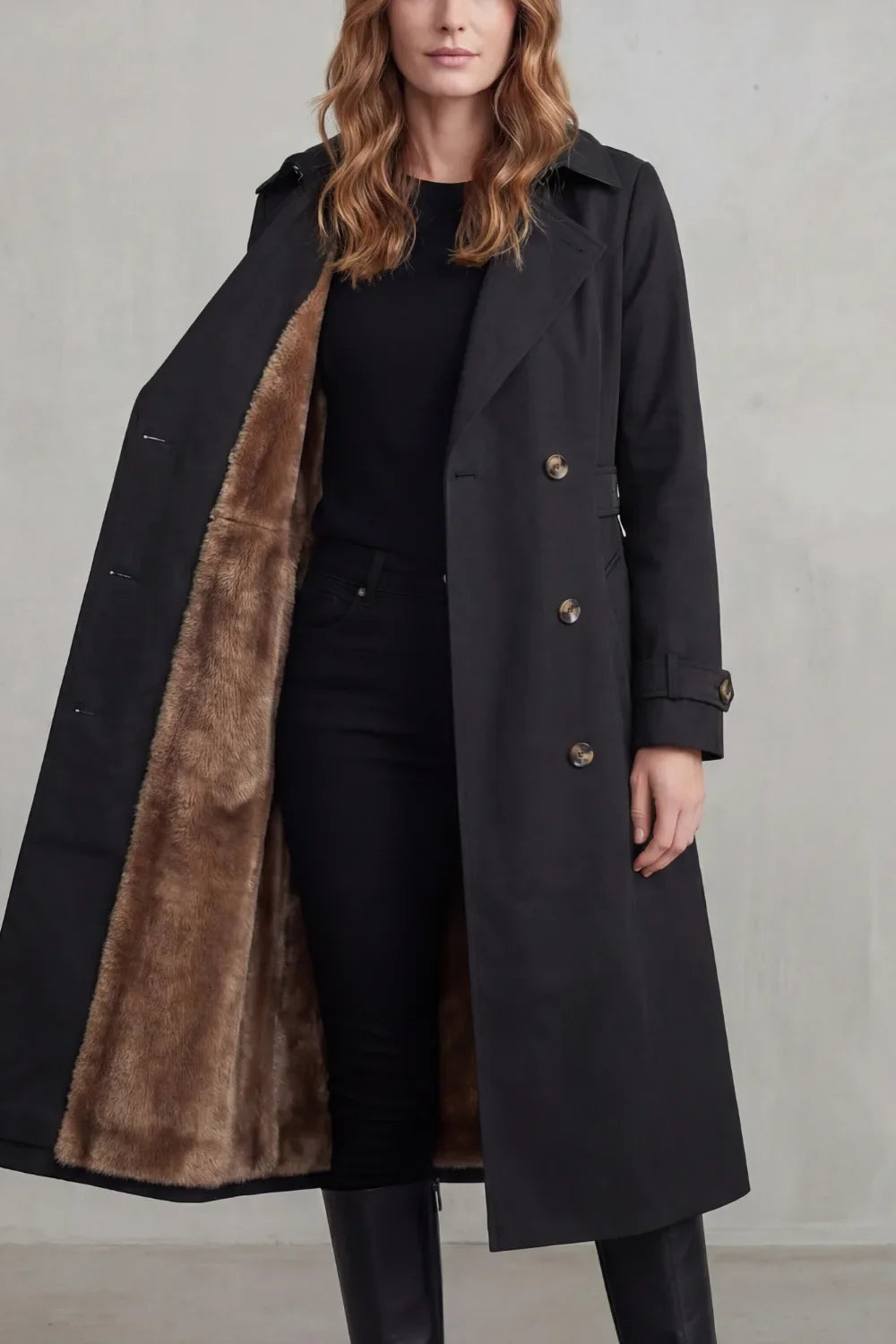 Meadow | Double-Breasted Faux Fur Trench Coat for Women