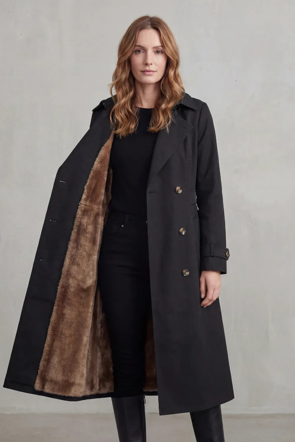 Meadow | Double-Breasted Faux Fur Trench Coat for Women
