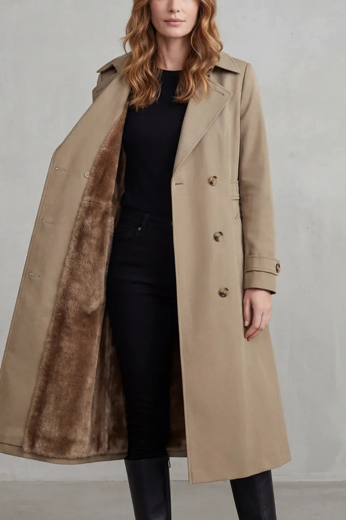 Meadow | Double-Breasted Faux Fur Trench Coat for Women