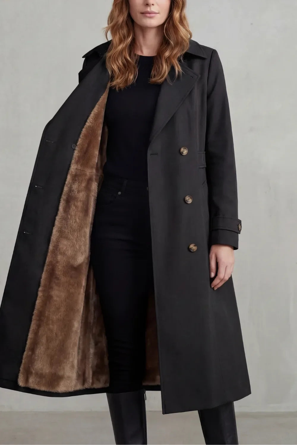 Meadow | Double-Breasted Faux Fur Trench Coat for Women