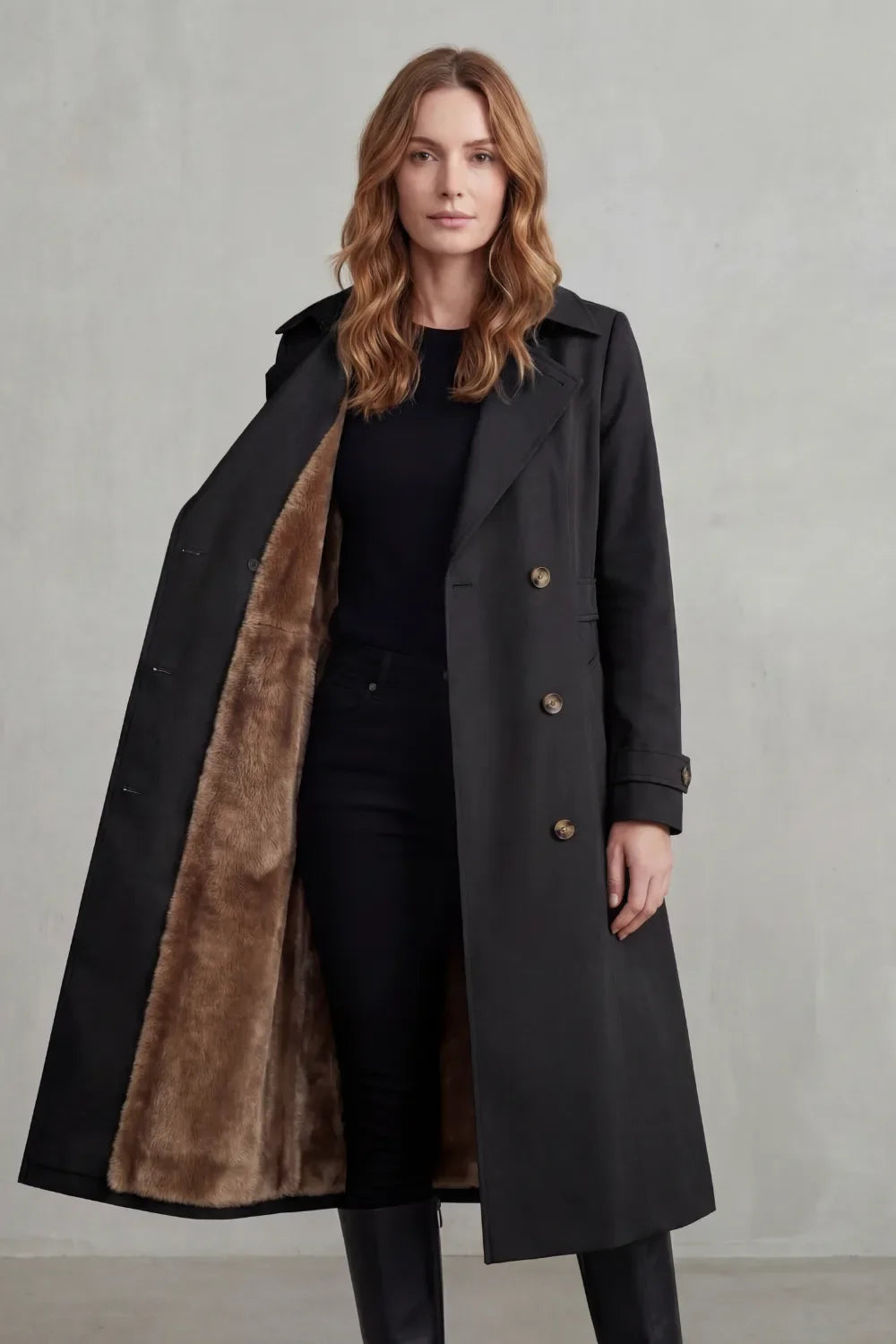 Meadow | Double-Breasted Faux Fur Trench Coat for Women