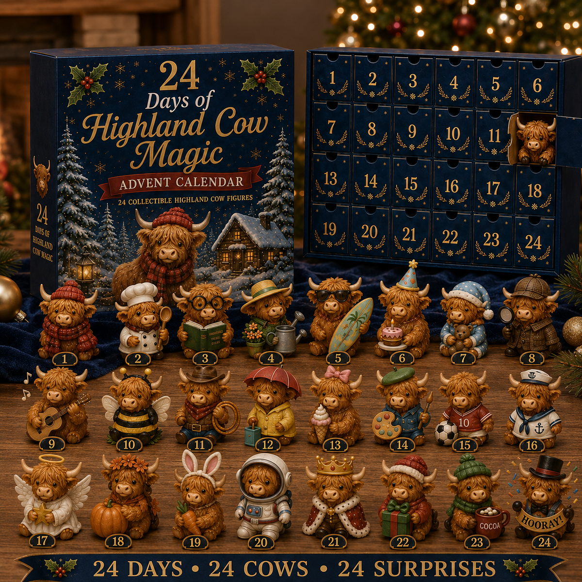 HIGHLAND COW ADVENT CALENDAR – 24 THEMED MINI FIGURES
