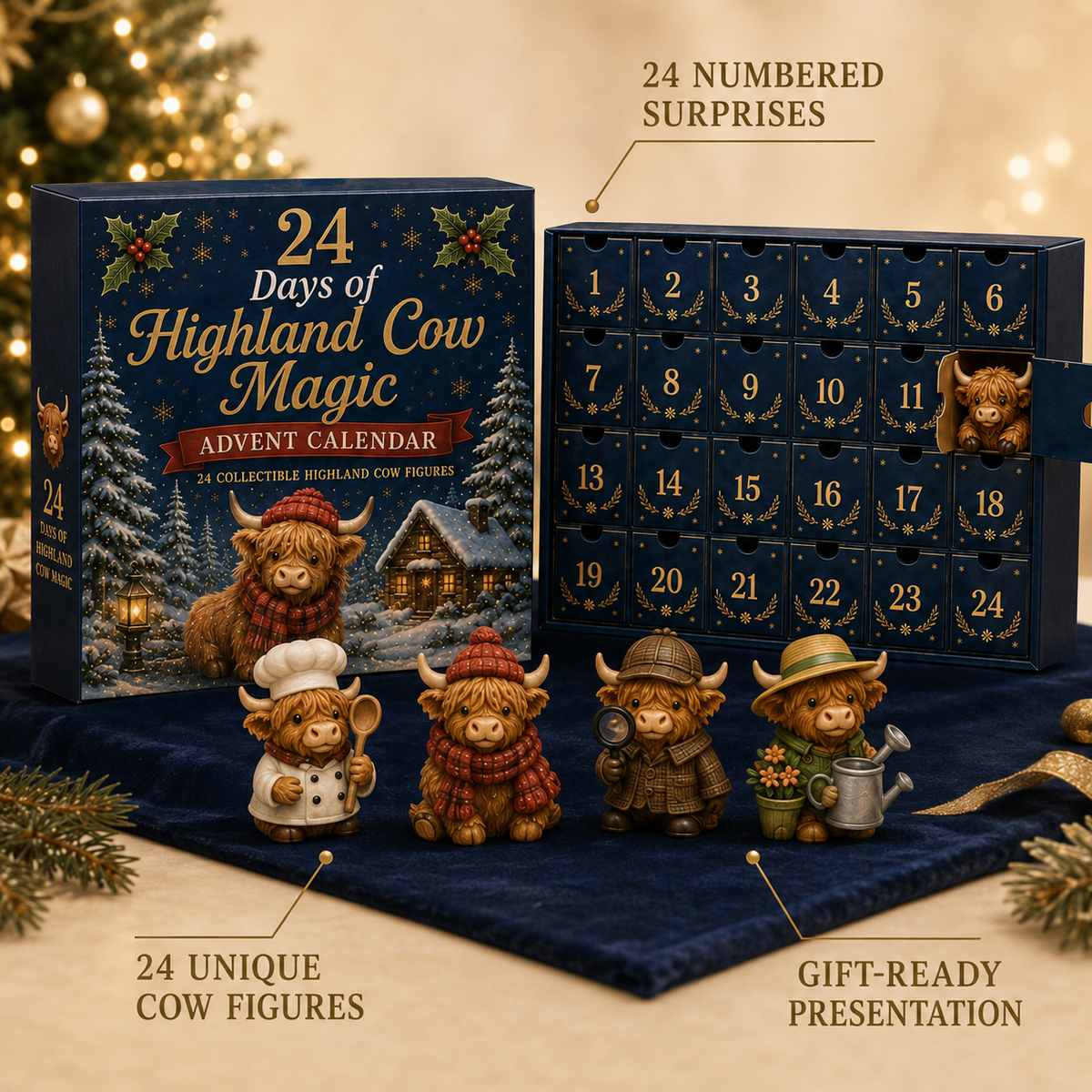 HIGHLAND COW ADVENT CALENDAR – 24 THEMED MINI FIGURES