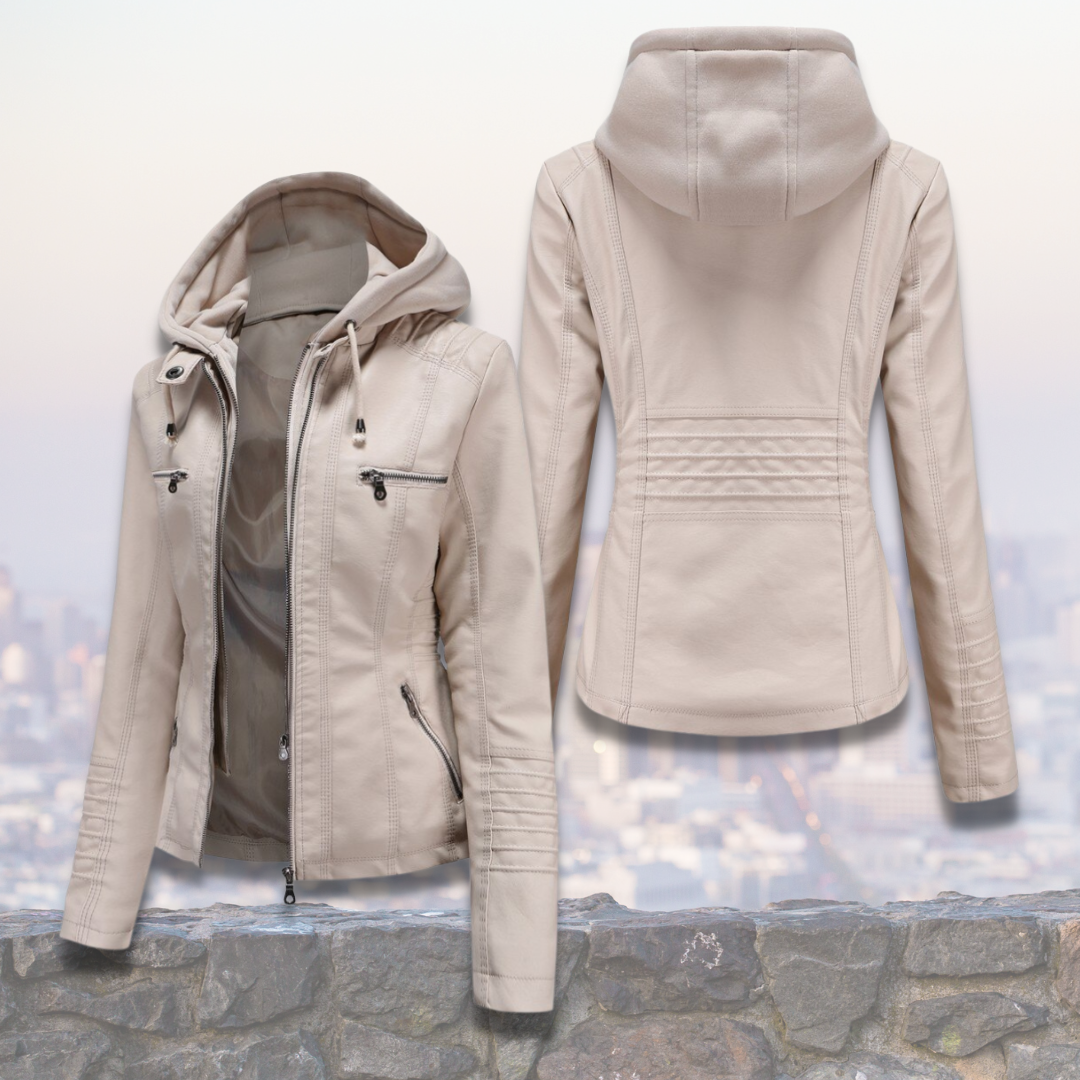 Dorle | Hooded Zip-Up Leather Jacket for Women