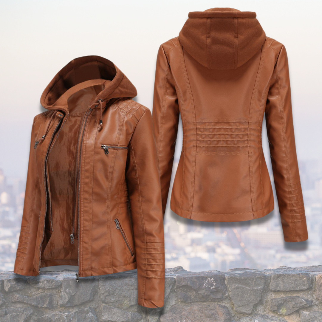 Dorle | Hooded Zip-Up Leather Jacket for Women