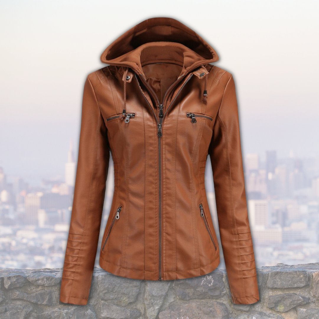 Dorle | Hooded Zip-Up Leather Jacket for Women
