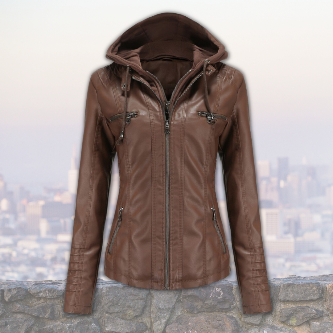 Dorle | Hooded Zip-Up Leather Jacket for Women