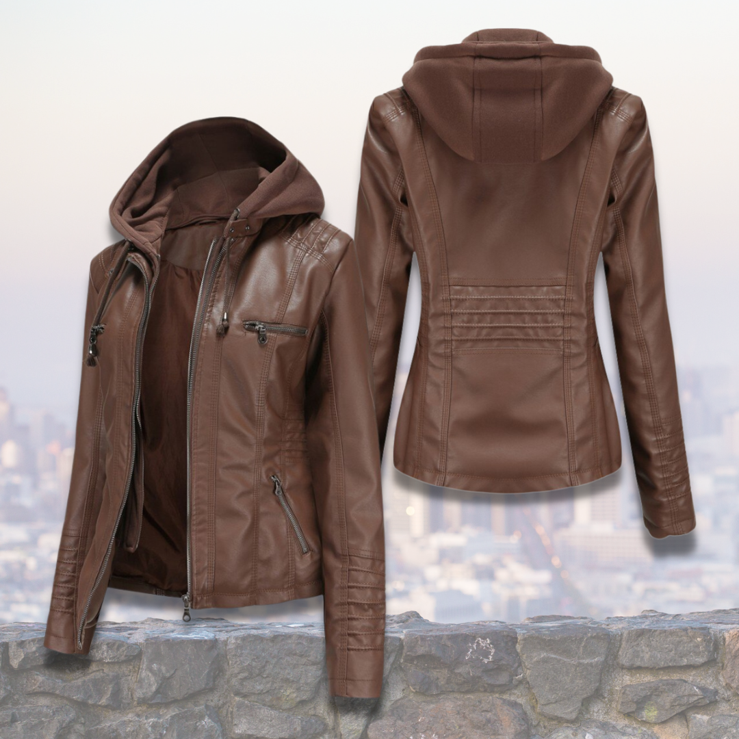Dorle | Hooded Zip-Up Leather Jacket for Women