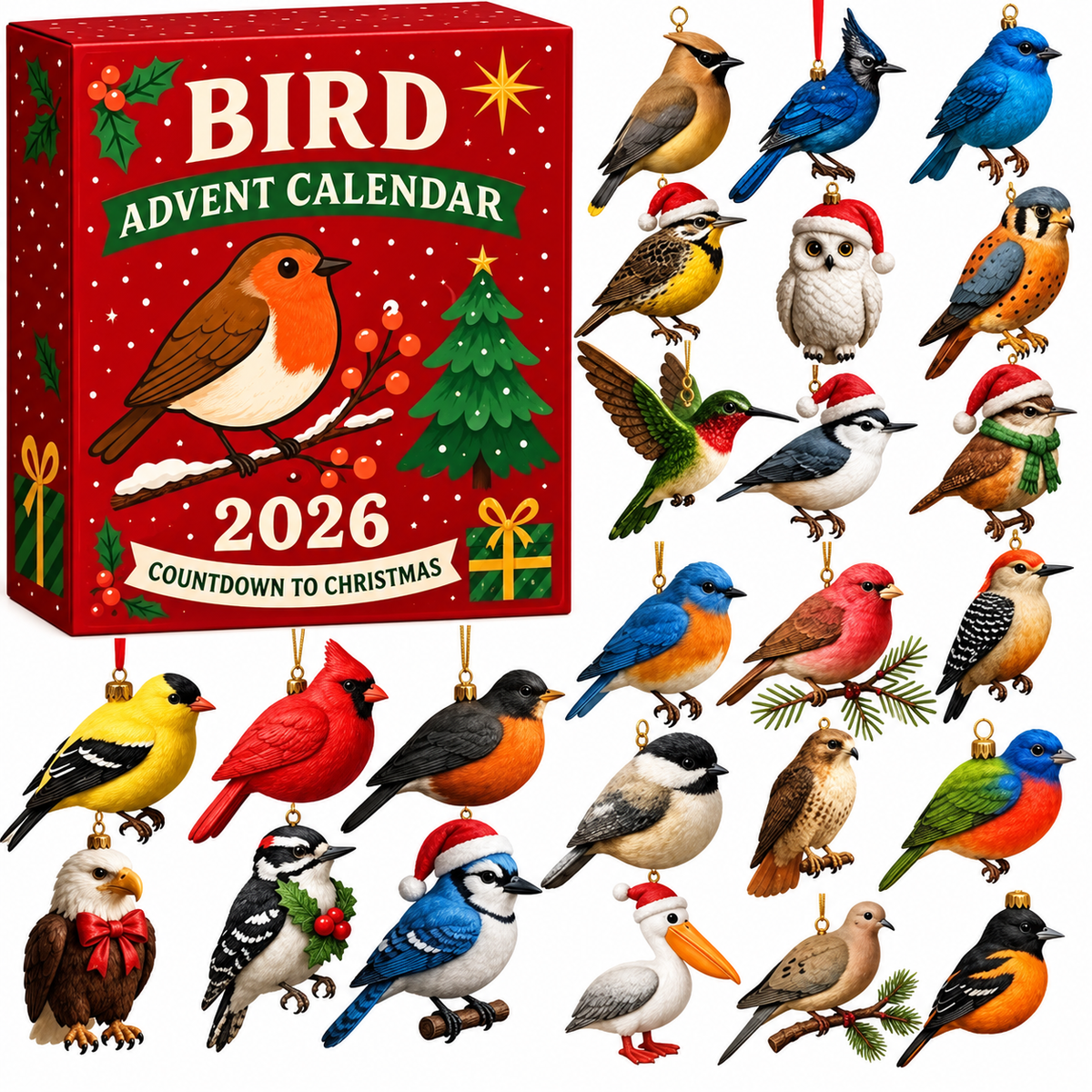Bird Advent Calendar Christmas Gift Ornament Set