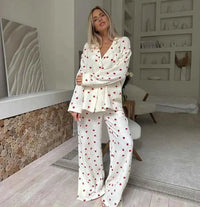 Heike | Heart Print Button-Front Pajamas for Women