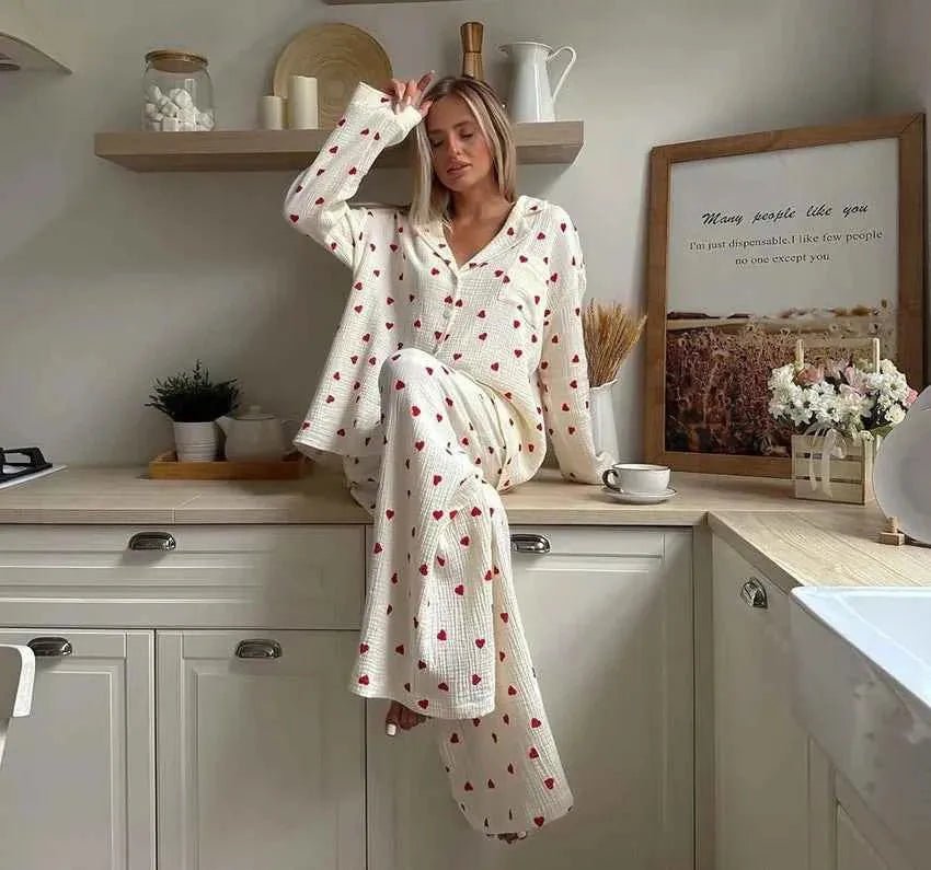 Heike | Heart Print Button-Front Pajamas for Women