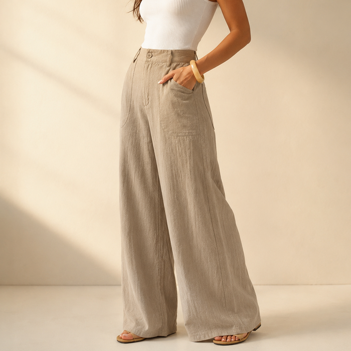 Solenne | High-Waist Wide-Leg Palazzo Pants with Pockets