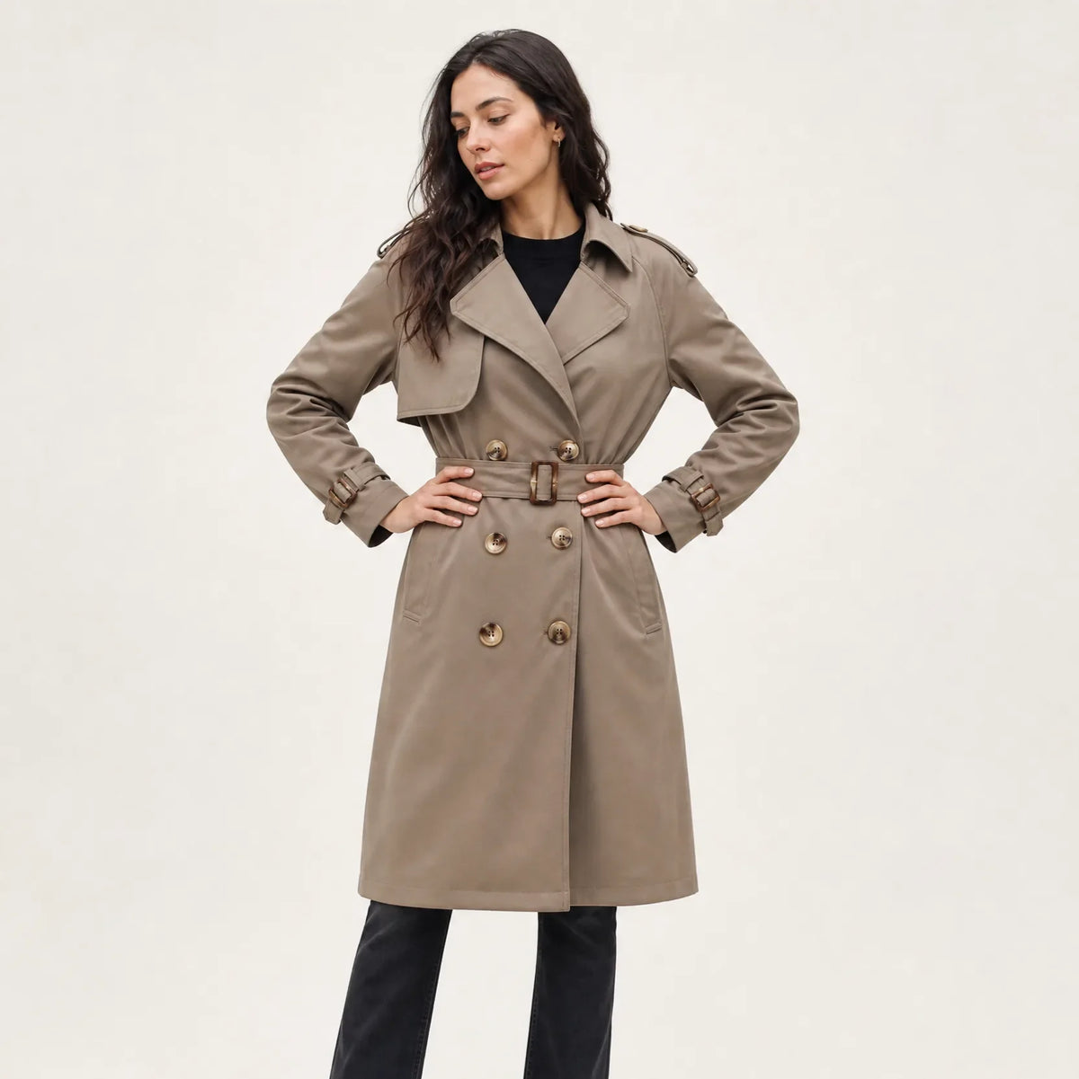 Crystal | Belted Notch Lapel Midi Trenchcoat for Women