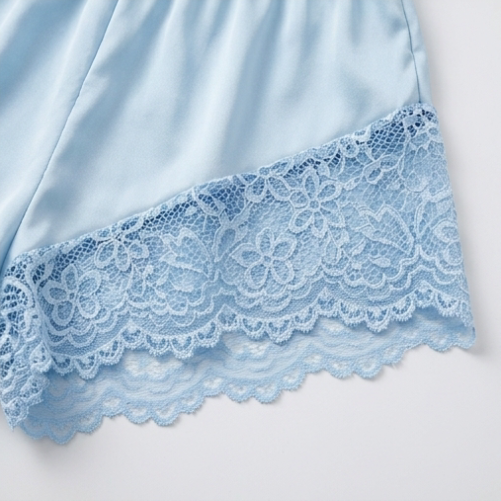 Nicolette | Lace Trim Satin Pajamas Set for Women