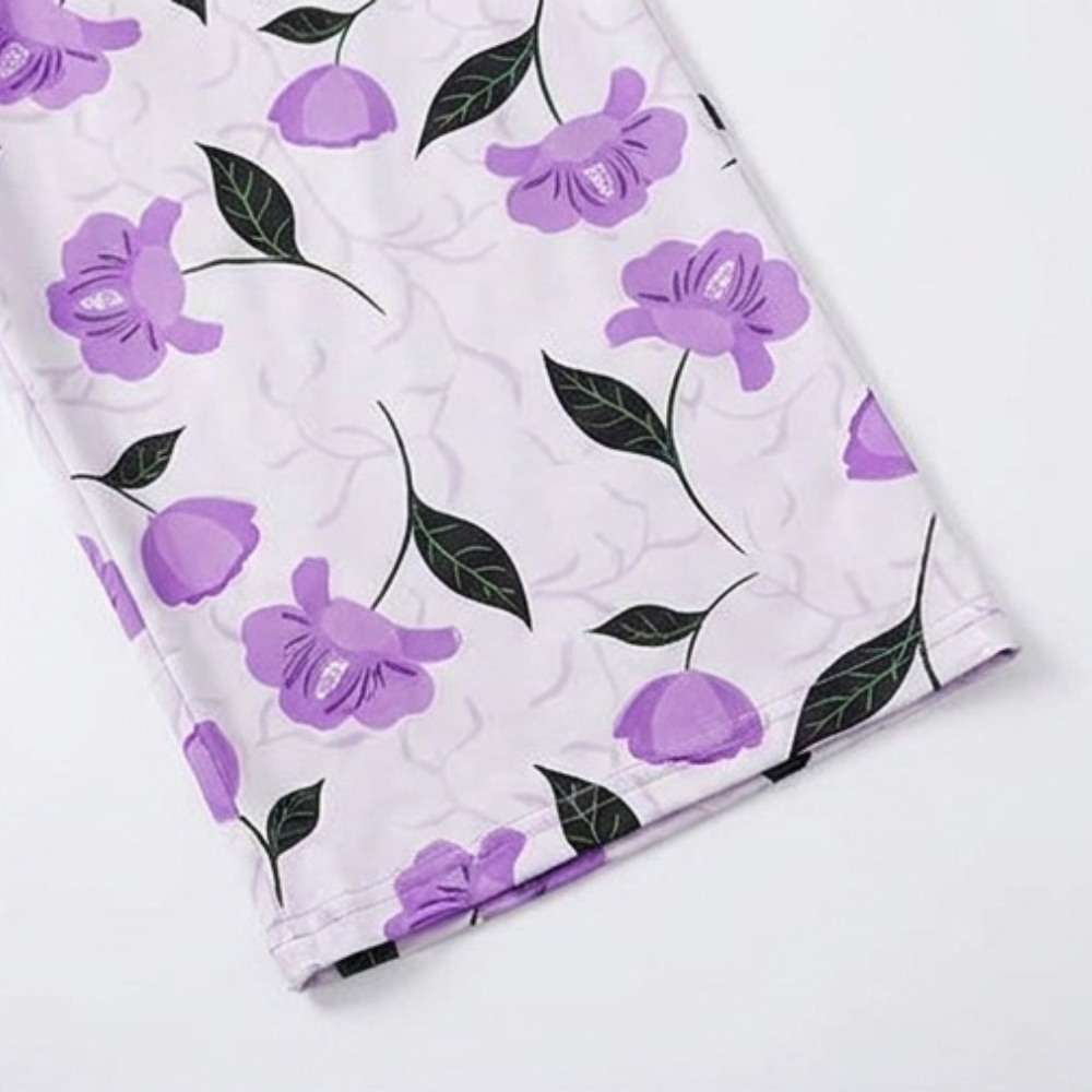 Noriko | Floral Capri Pajamas Set with Short Sleeve Top for Women
