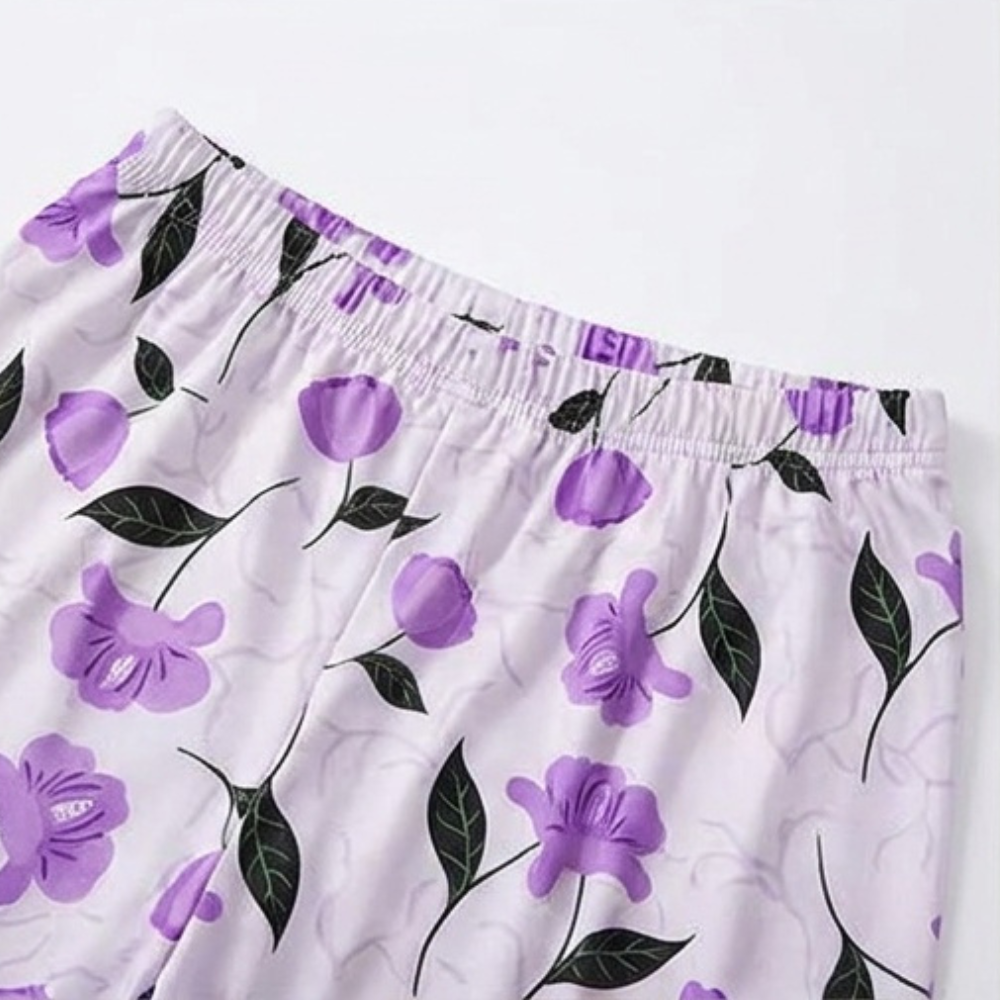 Noriko | Floral Capri Pajamas Set with Short Sleeve Top for Women