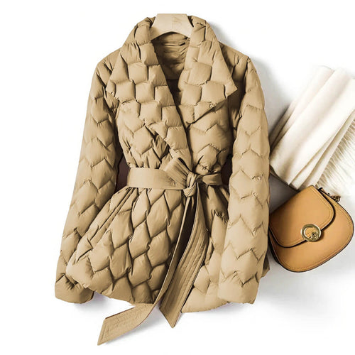 Almut | Shawl Collar Quilted Puffer Coat with Belt for Women