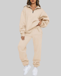 Kristin | Half-Zip Cropped Sweat Set with High-Rise Joggers
