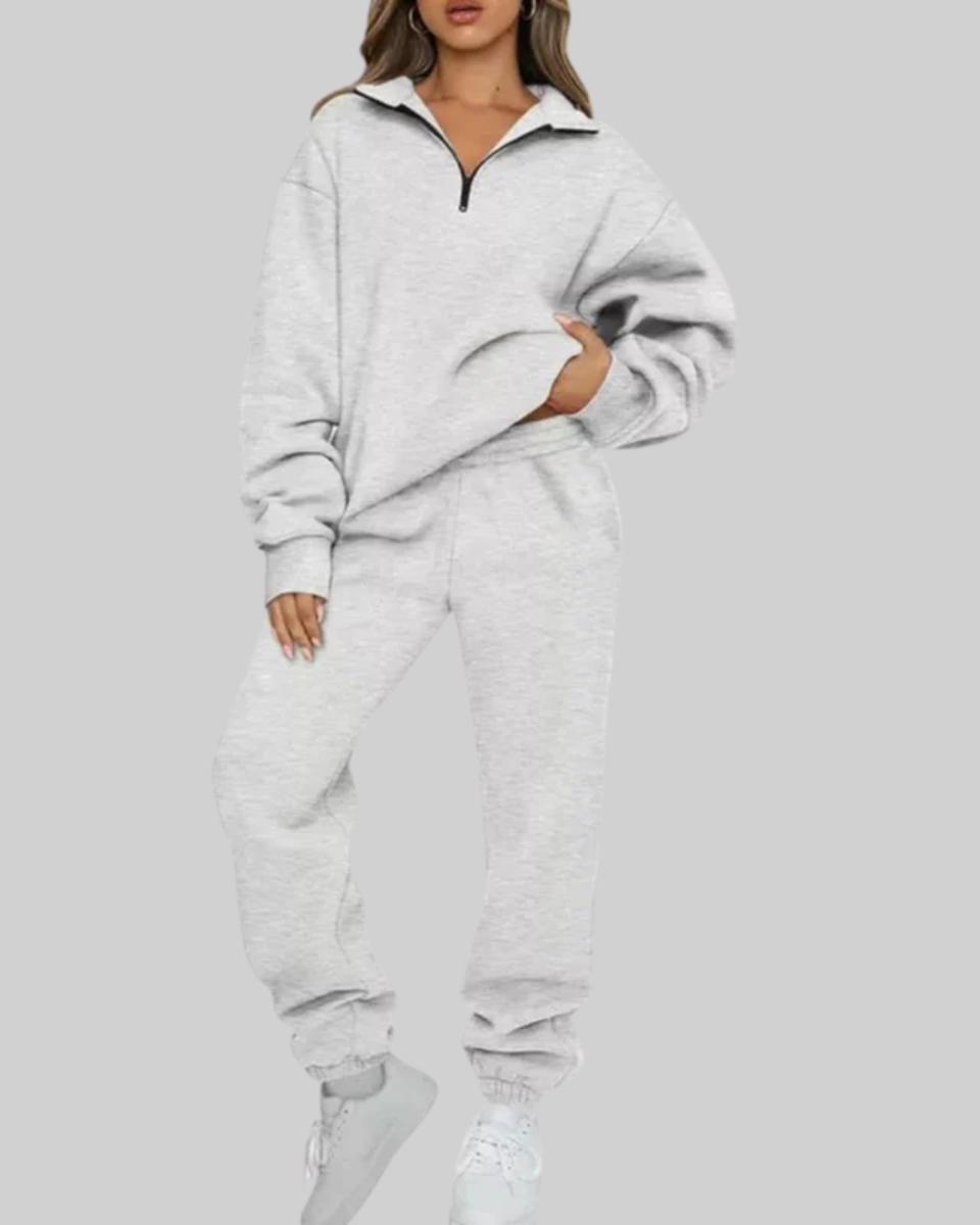 Kristin | Half-Zip Cropped Sweat Set with High-Rise Joggers