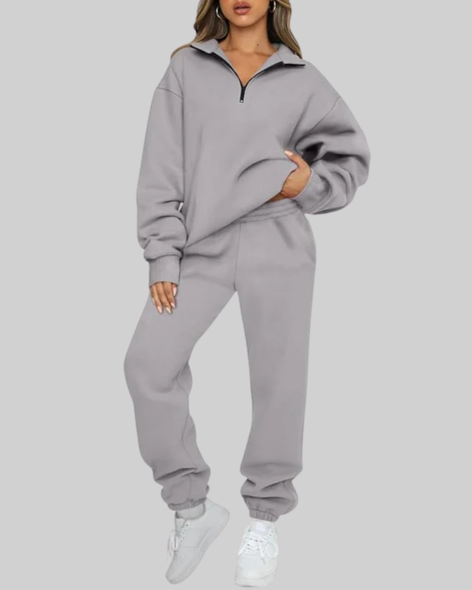 Kristin | Half-Zip Cropped Sweat Set with High-Rise Joggers