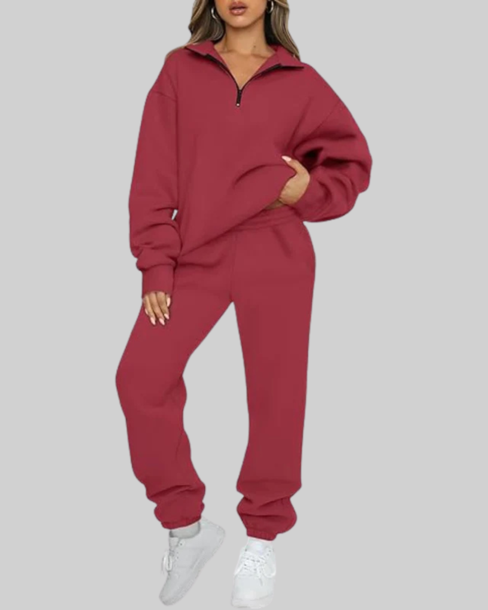 Kristin | Half-Zip Cropped Sweat Set with High-Rise Joggers