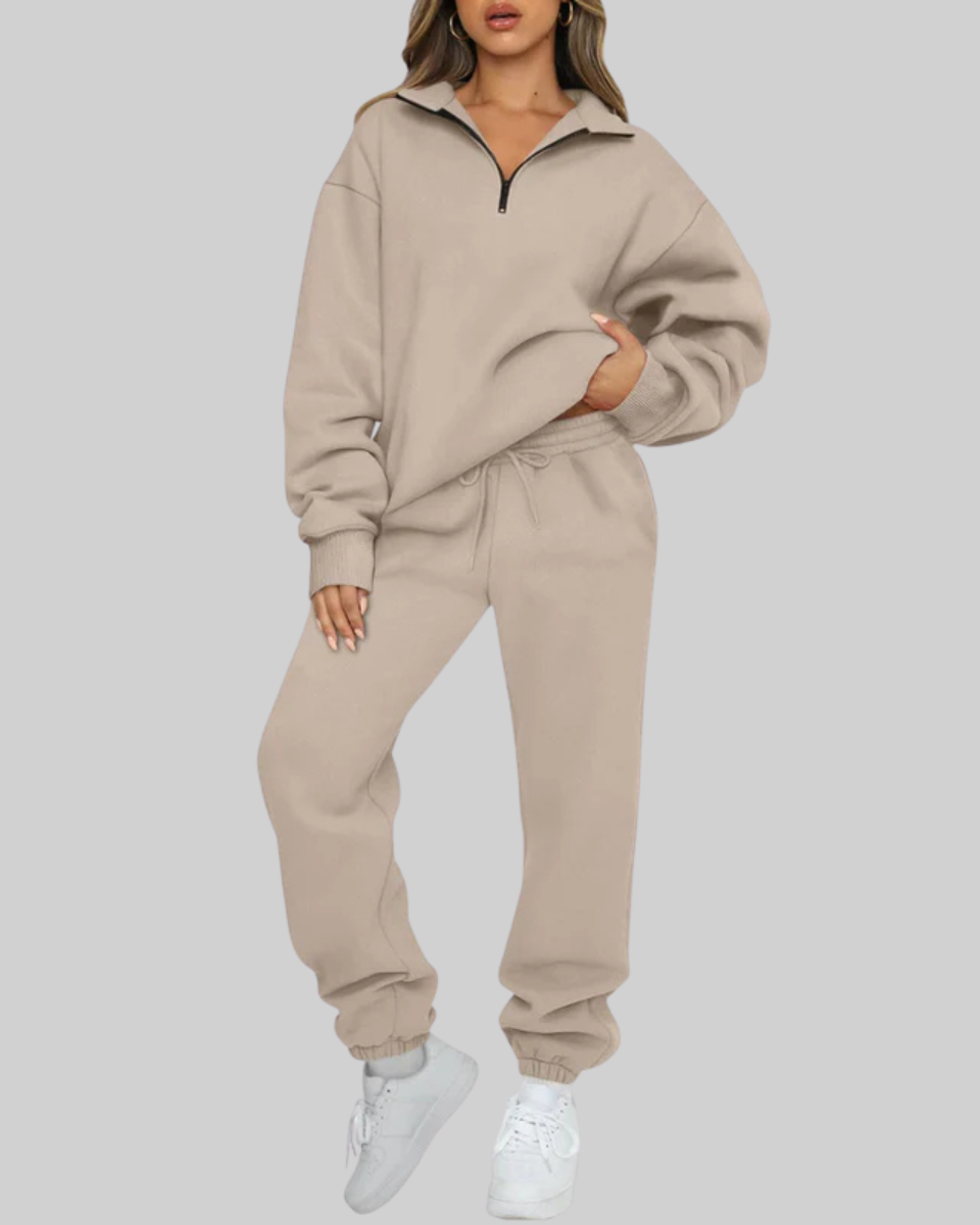 Kristin | Half-Zip Cropped Sweat Set with High-Rise Joggers
