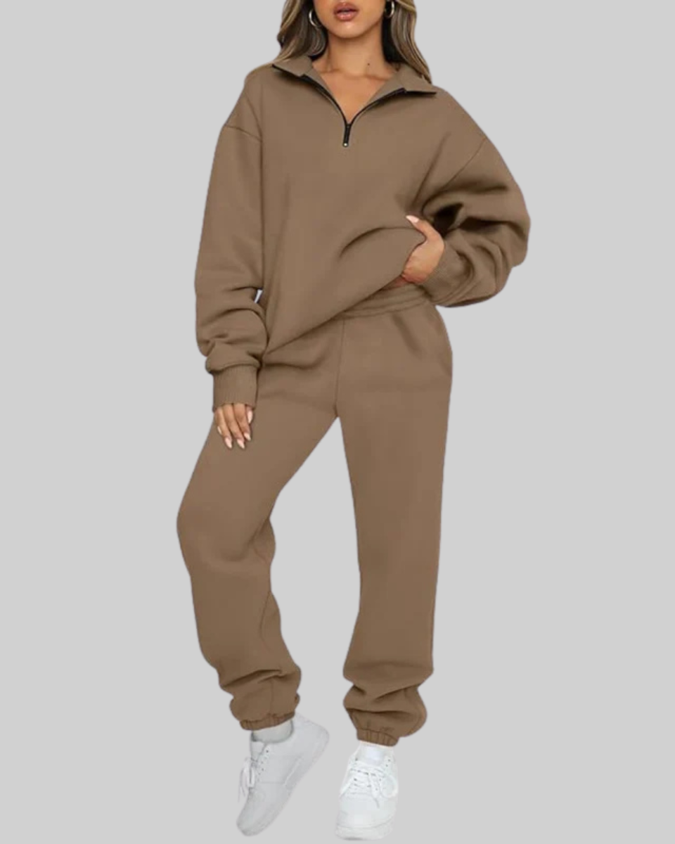 Kristin | Half-Zip Cropped Sweat Set with High-Rise Joggers
