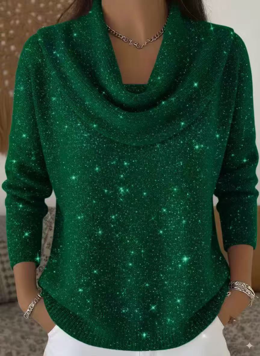 Krista | Sequin Draped Cowl Neck Christmas Sweater for Women