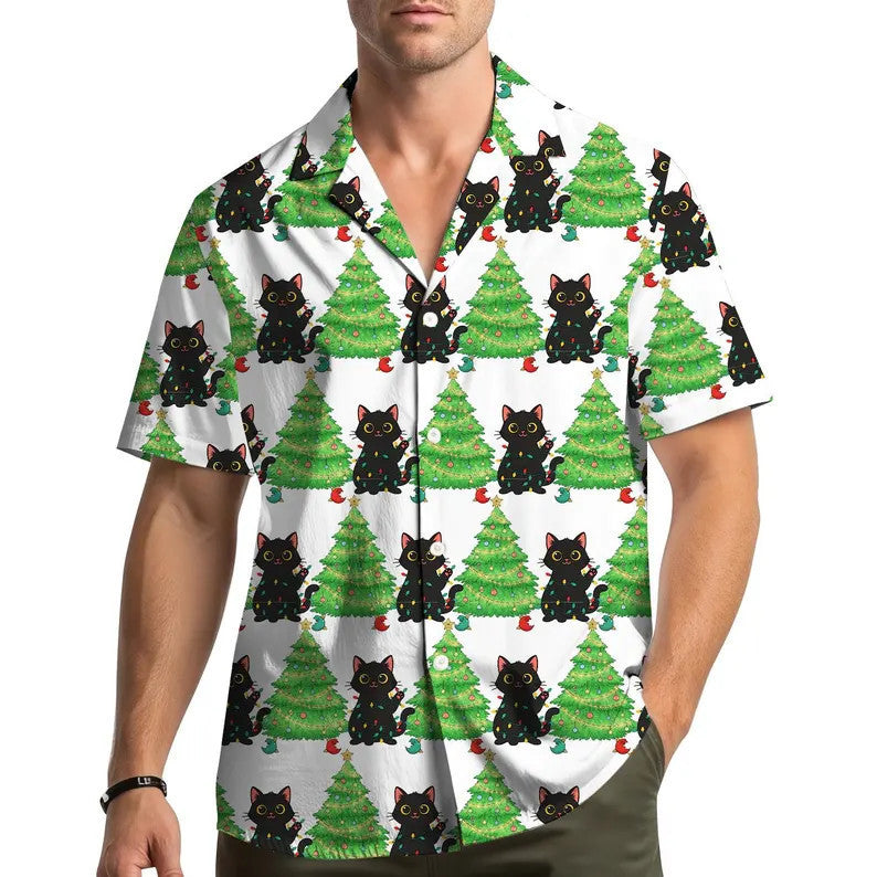 Lucien | Gingerbread Print Short Sleeve Christmas Blouse for Men