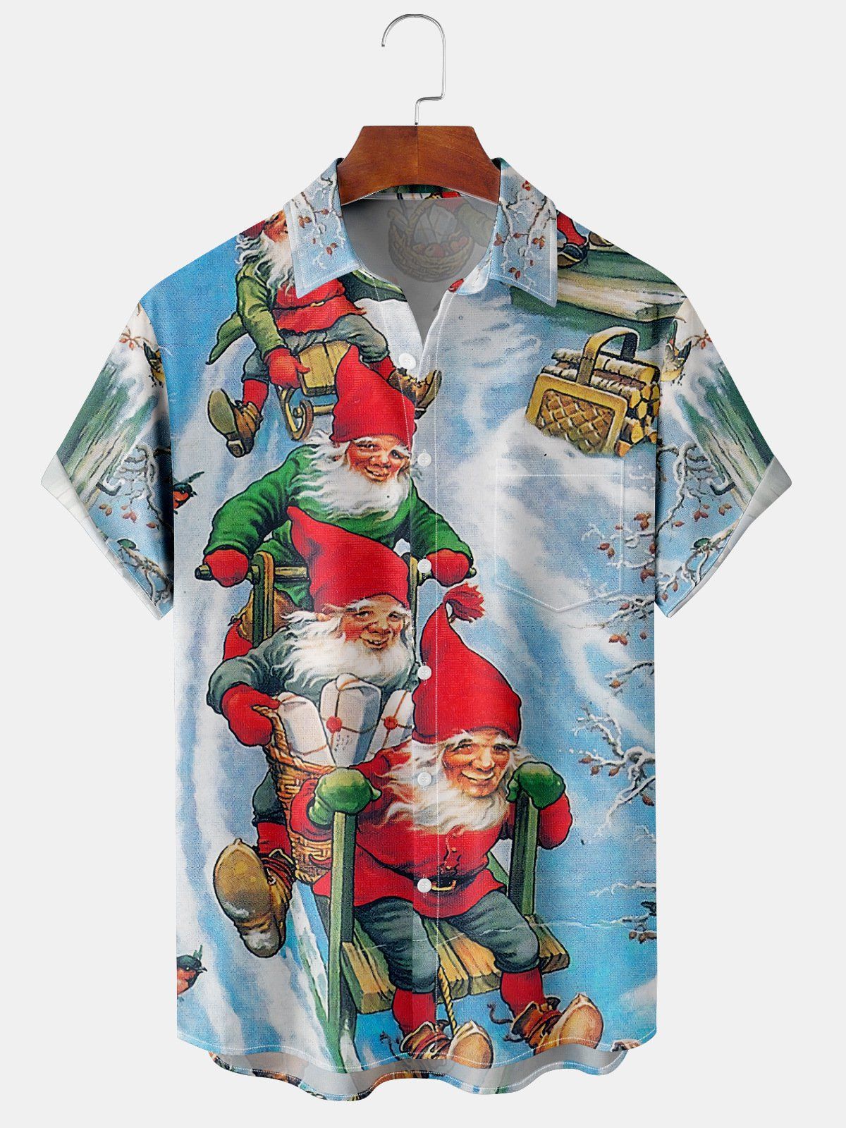 Finlay | Santa Print Button-Down Short Sleeve Christmas Blouse
