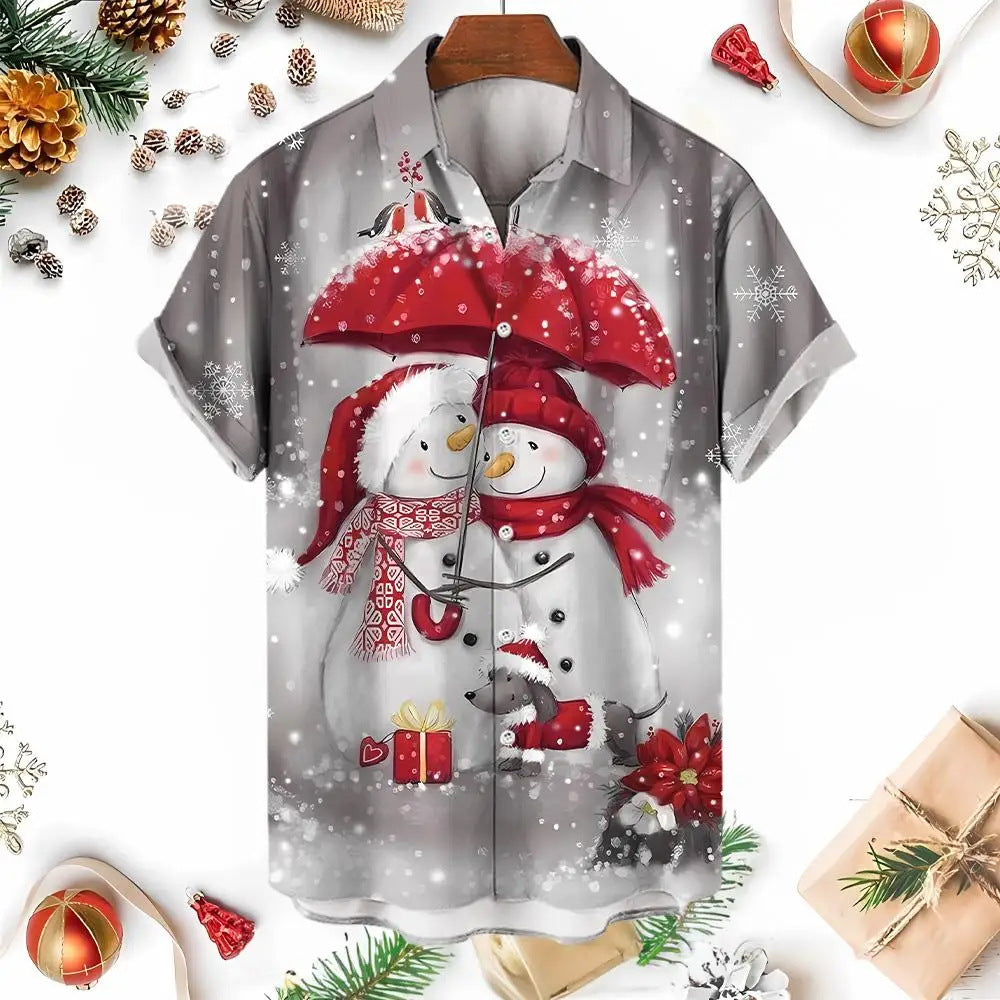 Oakley | Snowman Umbrella Print Short Sleeve Christmas Blouse