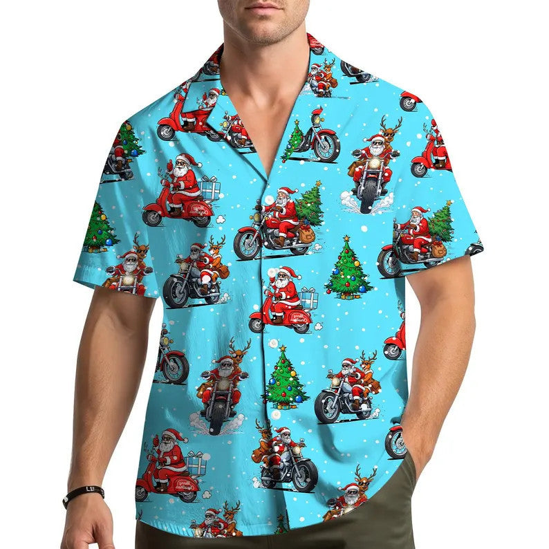Lucien | Gingerbread Print Short Sleeve Christmas Blouse for Men
