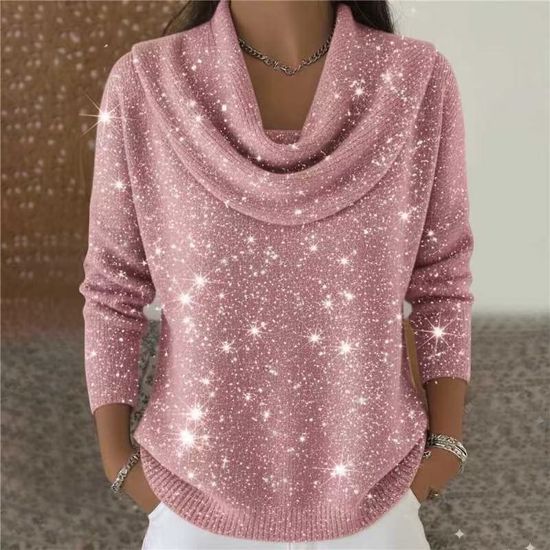 Krista | Sequin Draped Cowl Neck Christmas Sweater for Women