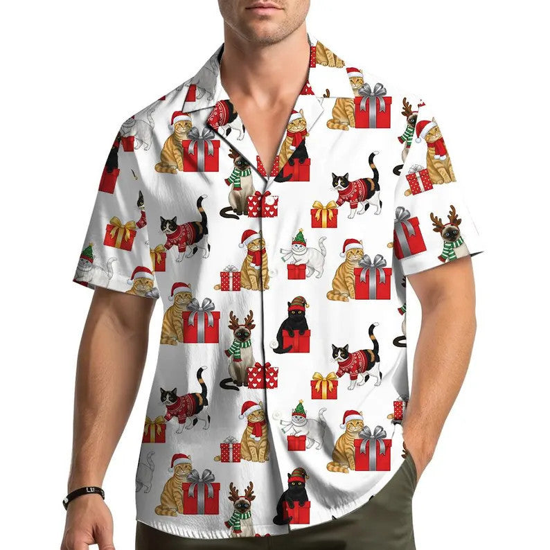 Lucien | Gingerbread Print Short Sleeve Christmas Blouse for Men