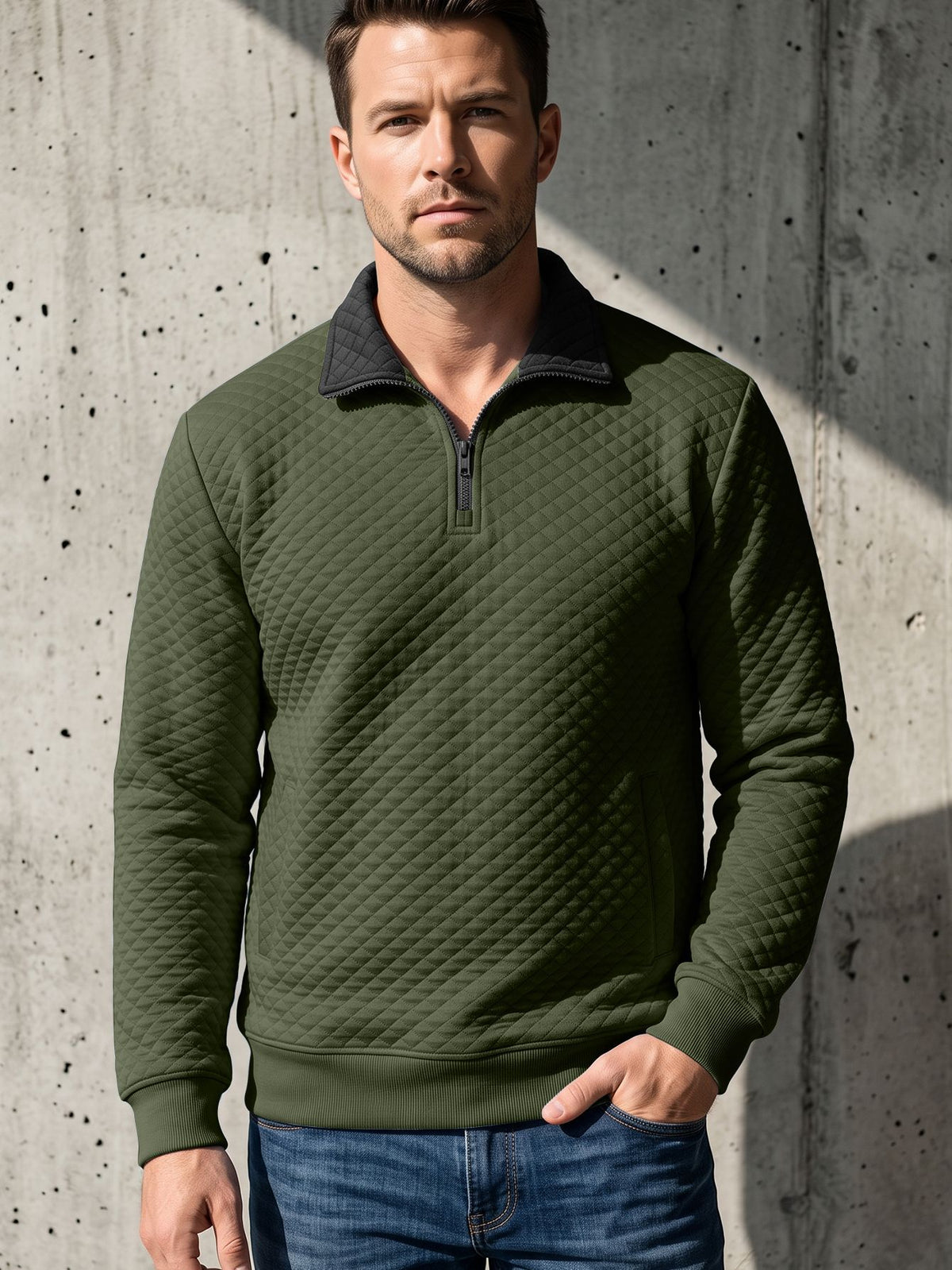 Steef | Quilted Quarter-Zip Stand Collar Sweatshirt for Men