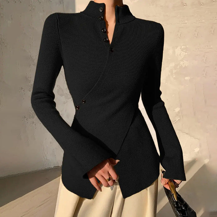 Zorina | Mock Neck Wrap Sweater with Asymmetrical Hem for Women