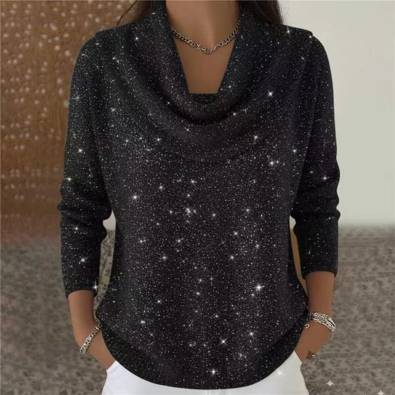 Krista | Sequin Draped Cowl Neck Christmas Sweater for Women