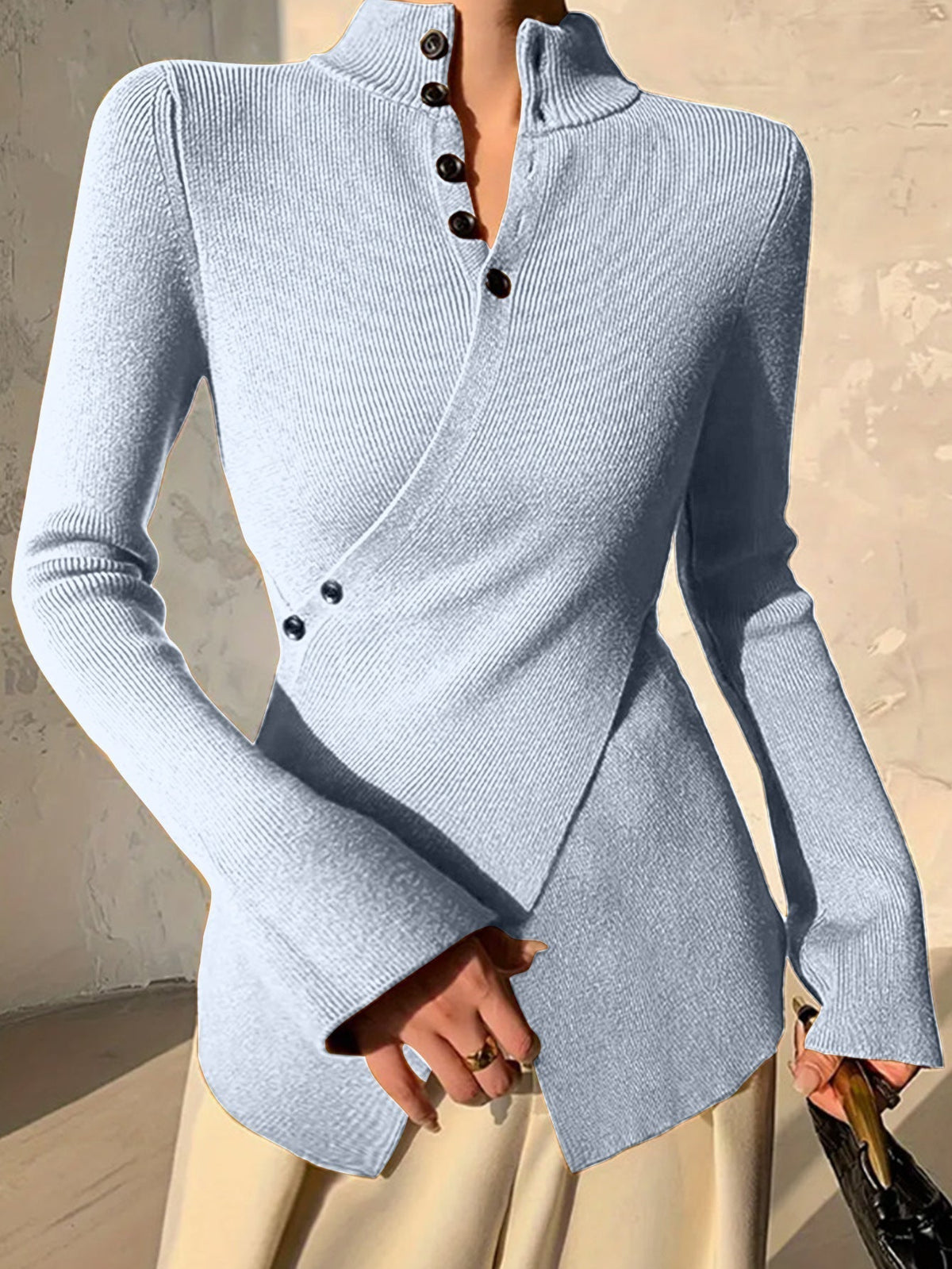 Zorina | Mock Neck Wrap Sweater with Asymmetrical Hem for Women