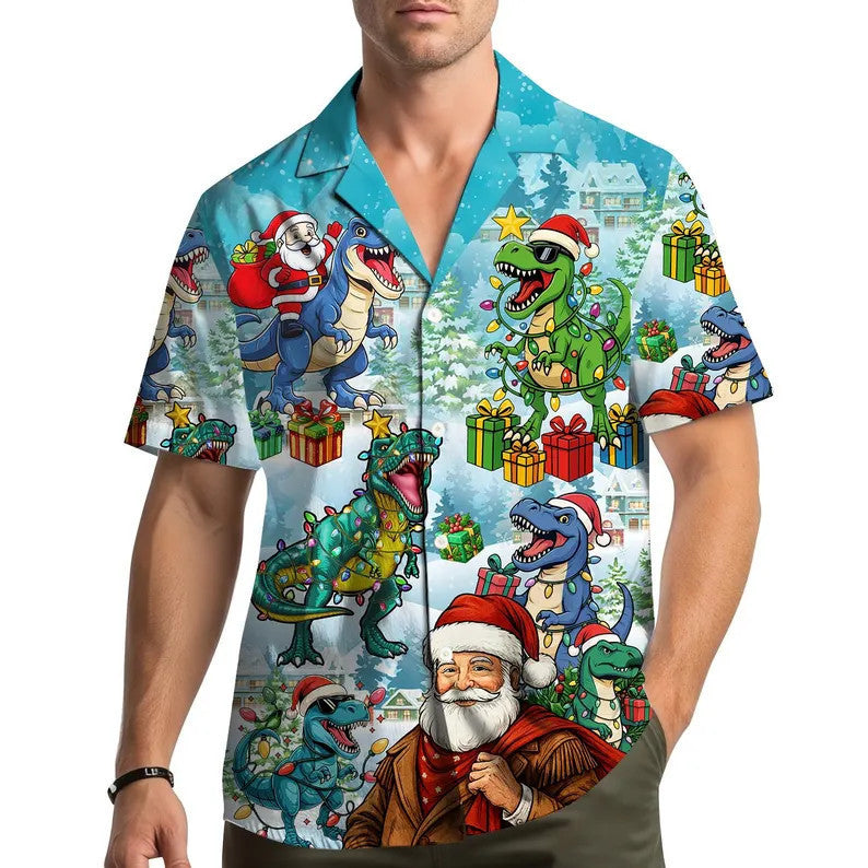 Lucien | Gingerbread Print Short Sleeve Christmas Blouse for Men